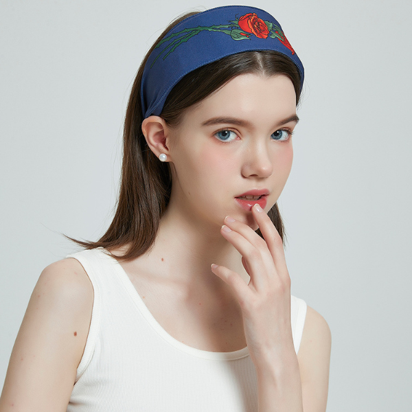 ローズプリントデニムカチューシャ X-102