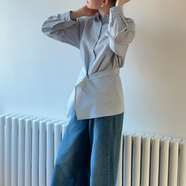 【2color】ストライプ柄ロングスリーブボタンダウンシャツ 《Z00716》