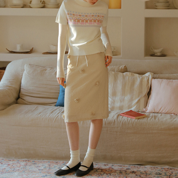 リボン&立体フラワーAラインスカート《Z00821》