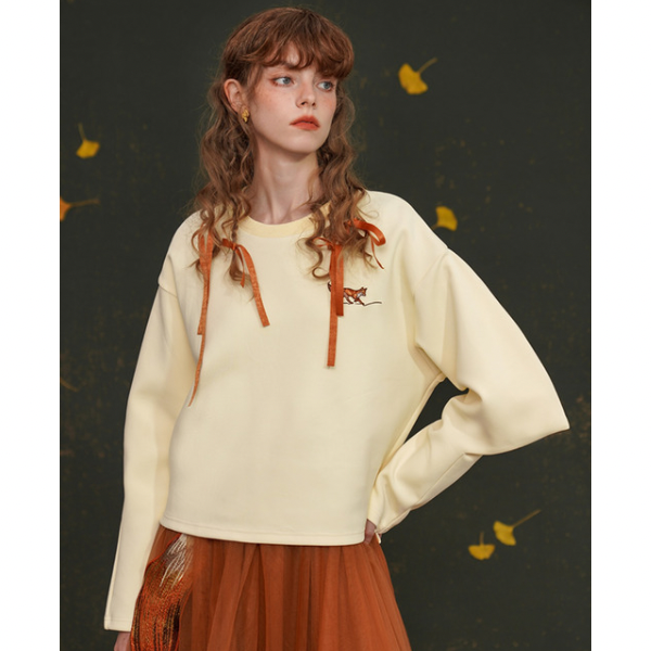 【2color】フォックス刺しゅうのバッグスリーブトップス AU-463