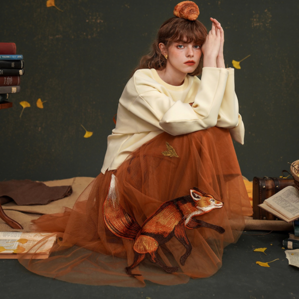 【2color】フォックス刺しゅうのバッグスリーブトップス AU-463