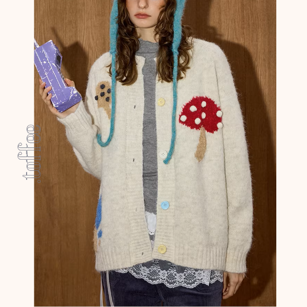 カラフルきのこの遊び心カーディガン《Z01136》