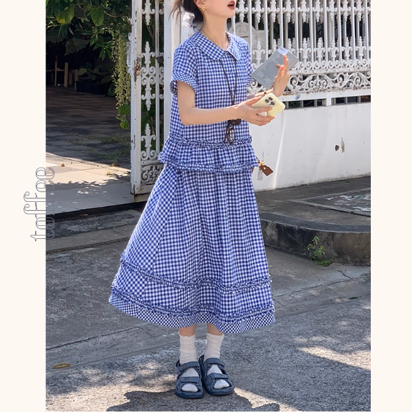 【2color】ギンガムチェック&フリルセットアップ《Z01098》