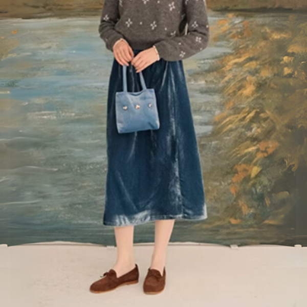 ベルベットラインミモレ丈スカート   《Z00704》