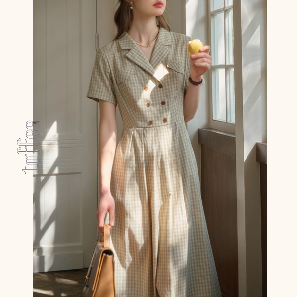 ダブルブレストチェック柄トレンチワンピース《Z00901》