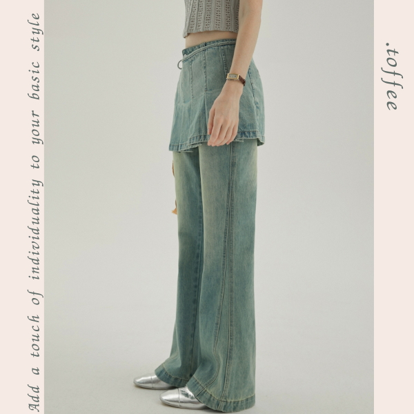 フェイクスカート&デニムパンツの2点セット Z00312