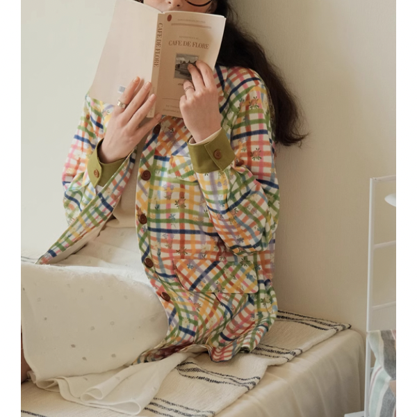 小花×チェック柄のカラフルシャツ Z00078