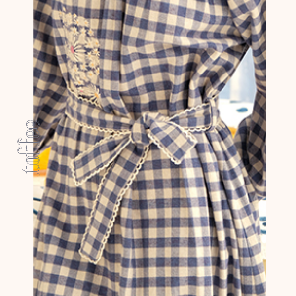 ギンガムチェックウエストリボンロングワンピース 《Z00757》