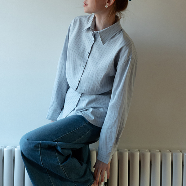 【2color】ストライプ柄ロングスリーブボタンダウンシャツ 《Z00716》