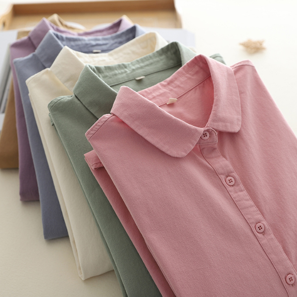 【6color】純綿ポロカラーロングスリーブシャツ 《Z00728》