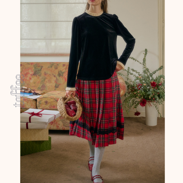 タータンチェック柄ハイウエストAラインミディスカート  《Z00785》