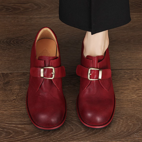 【3color】ラウンドトゥベルト付きヴィーガンレザーシューズ 《Z00516》