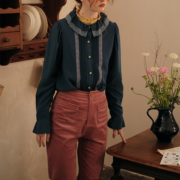 ダブルレースカラーガーリーブラウス Z00508