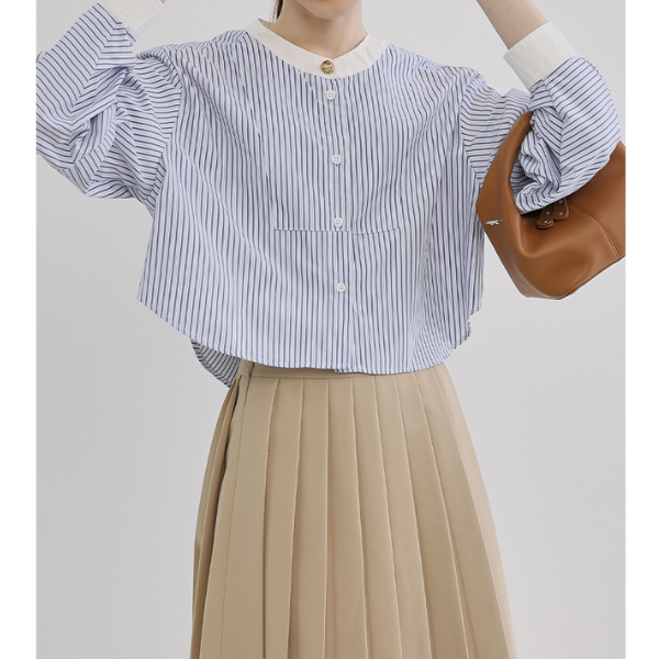 ストライプバンドカラークロップドシャツ X-380