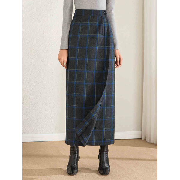 【3color】ダブルチェックエレガントストレートスカート AU-326