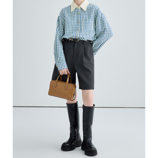 ギンガムチェックのクレリックシャツ X-288