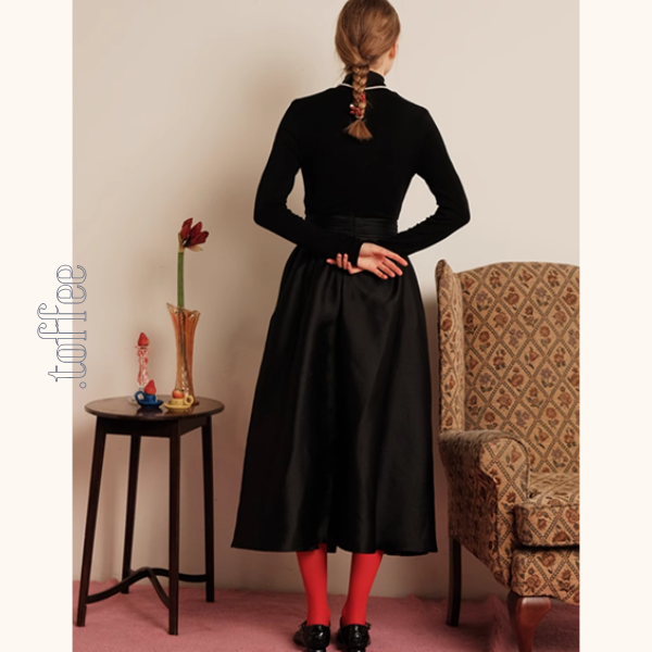 レイヤード風ブラックロングワンピース Z00498