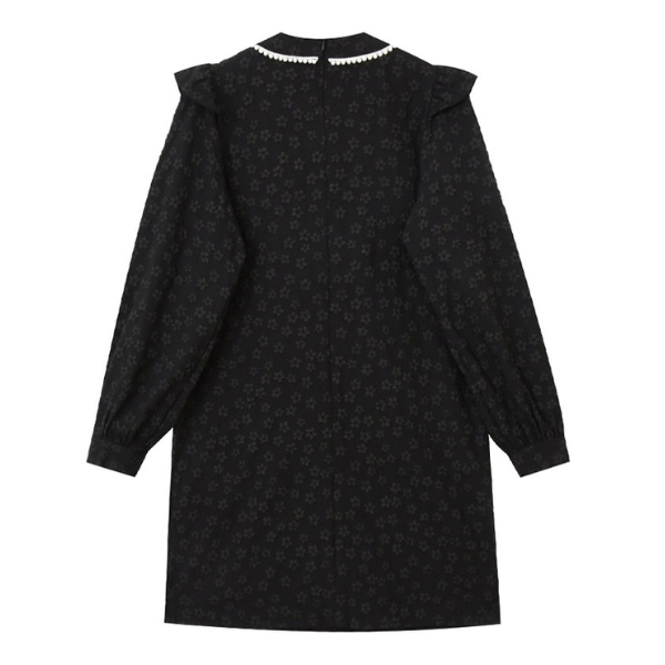 ふくれジャガードのブラックミニワンピース X-381