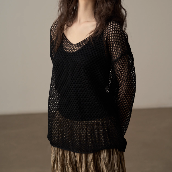 【4color】メッシュオーバーサイズニットトップ《Z00998》