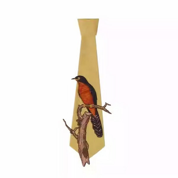 【3color】自由を纏う:手仕事の鳥刺繍タイ C0179