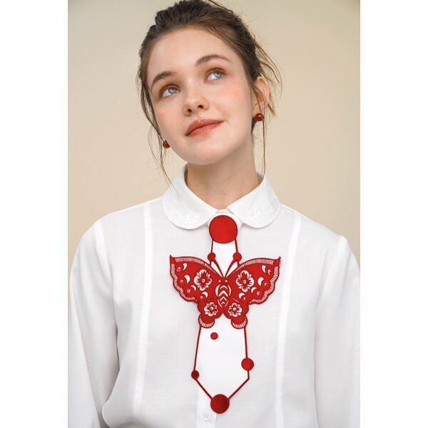 【2color】レトロバタフライ刺繍 ネオネクタイ C0137