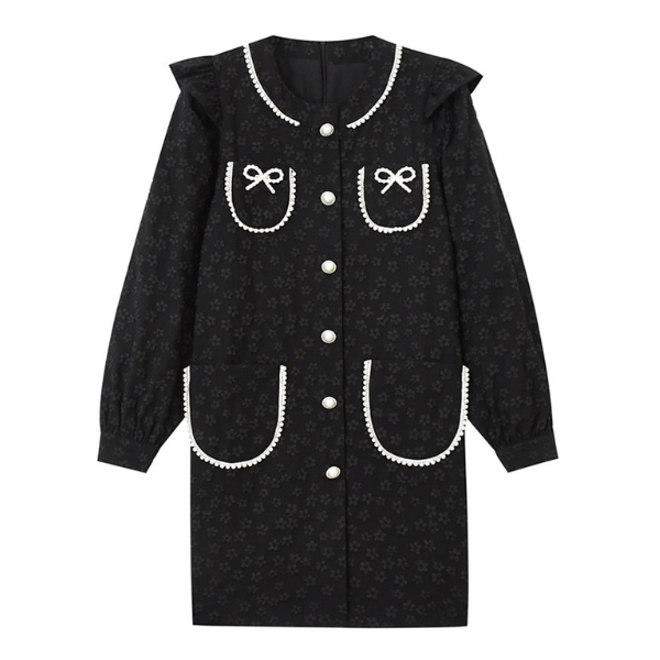 ふくれジャガードのブラックミニワンピース X-381