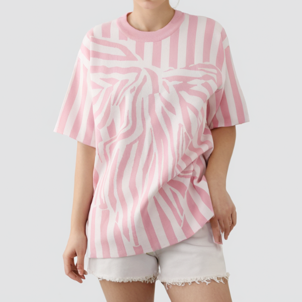 【2color】ストライプ×ゼブラ柄プリントニットトップ Z00215