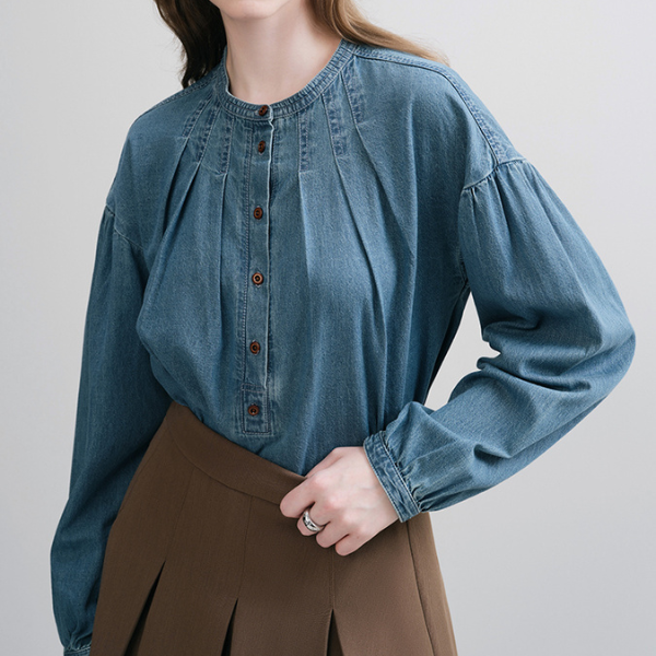 ラウンドネックデニムシャツ Z00097
