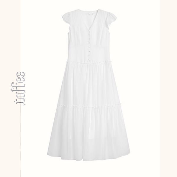 Vネックホワイトティアードワンピース《Z00884》