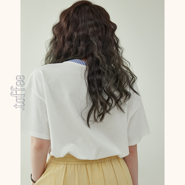 ブルーストライプタイ付きドロップショルダートップ Z00462