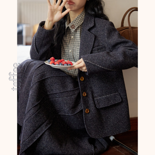 ミドル丈ジャケット&プリーツスカートのウールセットアップ Z00559