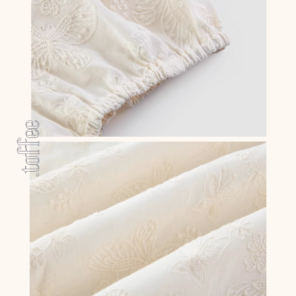 パフスリーブ蝶柄刺繍入りミモレ丈ワンピース《Z00873》