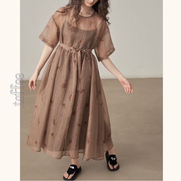 フローラルプリントシフォンワンピース《Z00995》