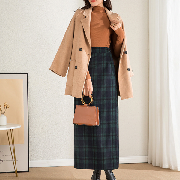 【3color】ダブルチェックエレガントストレートスカート AU-326