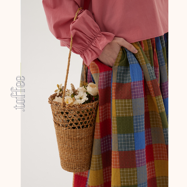 カラフルチェック柄ロングフレアスカート 《Z00786》