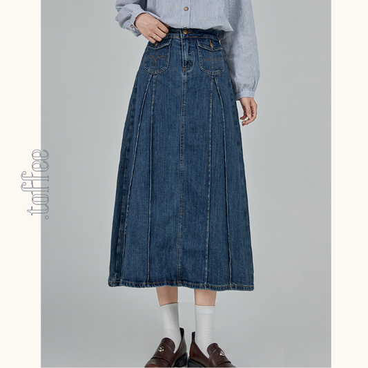 Aラインハイウエストロングデニムスカート 《Z00790》