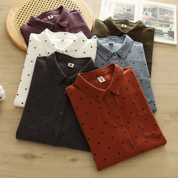 【6color】ドット柄ポロカラーボタンダウンシャツ 《Z00725》