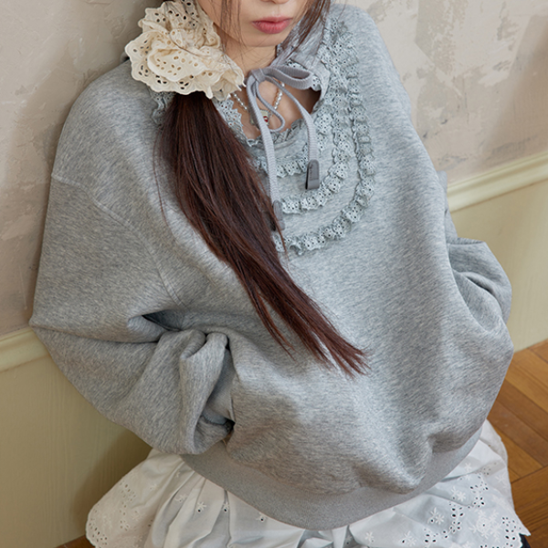 リボン&レースUネックフーディー 《Z00762》