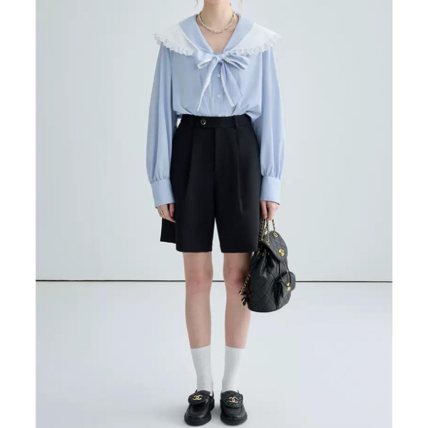 フリルカラーボウタイシャツ w-139