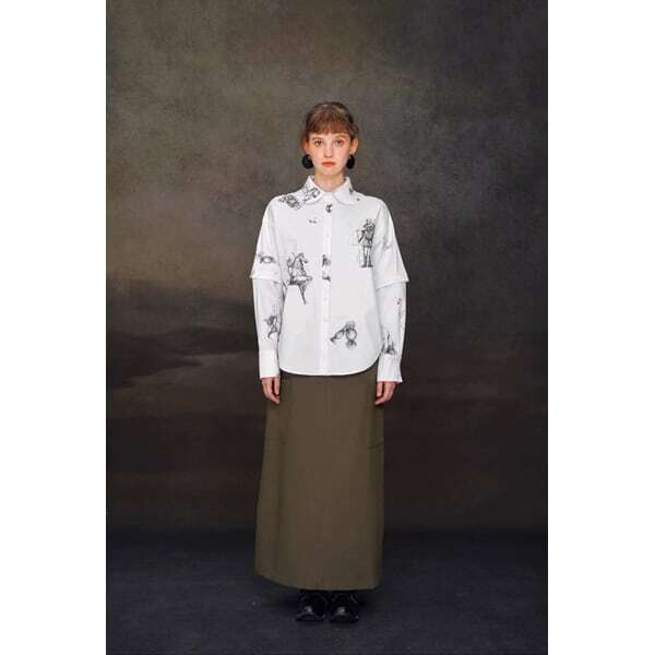 【2color】くるみ割り人形プリント2WAYスリーブシャツブラウス C0108