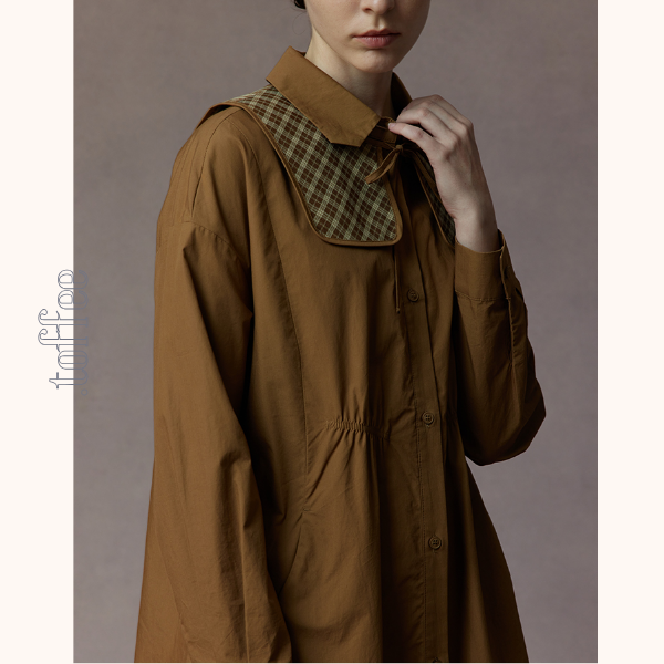 【2color】チェック柄ショールデザインシャツワンピース 《Z00810》