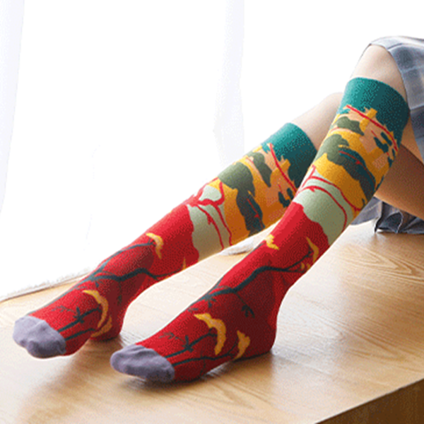 マルチカラーフラワー&フェザーロングソックス3点セット Z00526