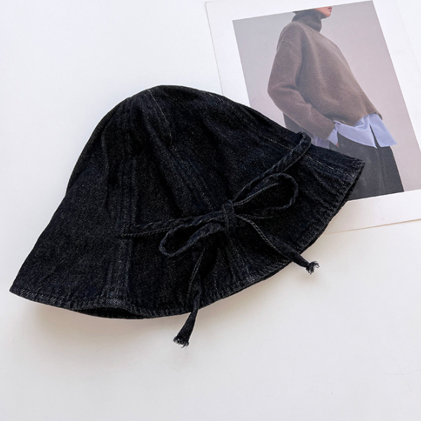 【3color】リボン付きウオッシュデニムドームハット Z00159