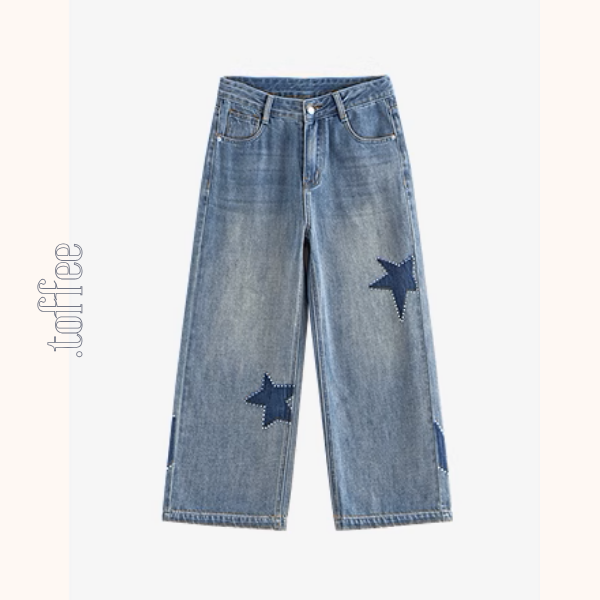 星型アップリケのハイウエストワイドジーンズ《Z00930》