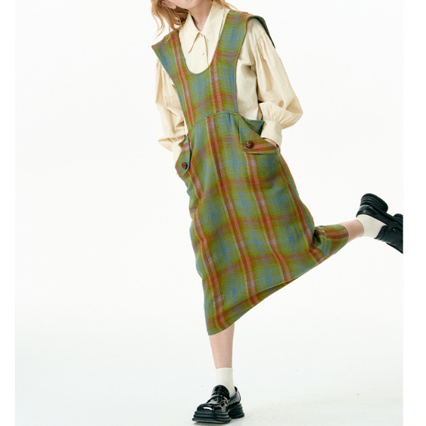 チェックパターンサスペンダースカート X-448