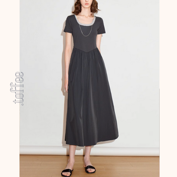 【2color】レイヤード風Uネックマキシワンピース《Z00923》