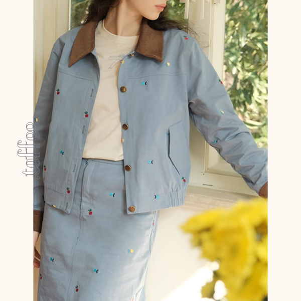 【2color】マルチカラー刺繍入りデニムセットアップ Z00499