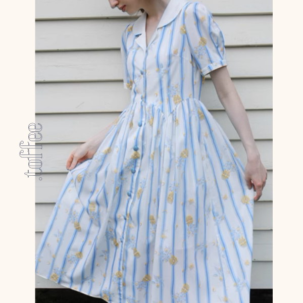 花柄&ストライプフレンチシャツワンピース《Z00879》