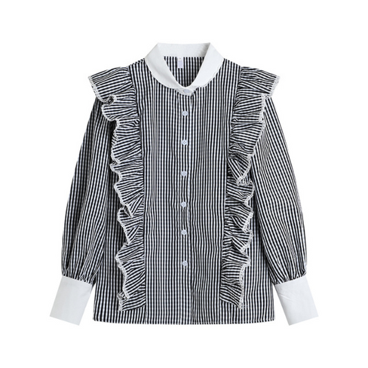 ストライプフリルブラウス X-347