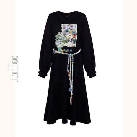 【2color】Vネックスウェットワンピース 《Z00683》